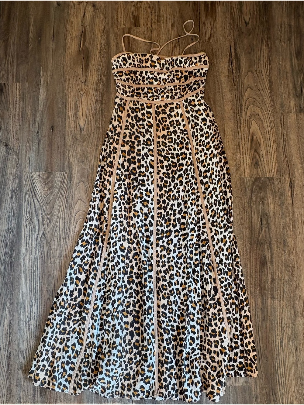 entro Leopard Print Maxi Dress with Tan Piping